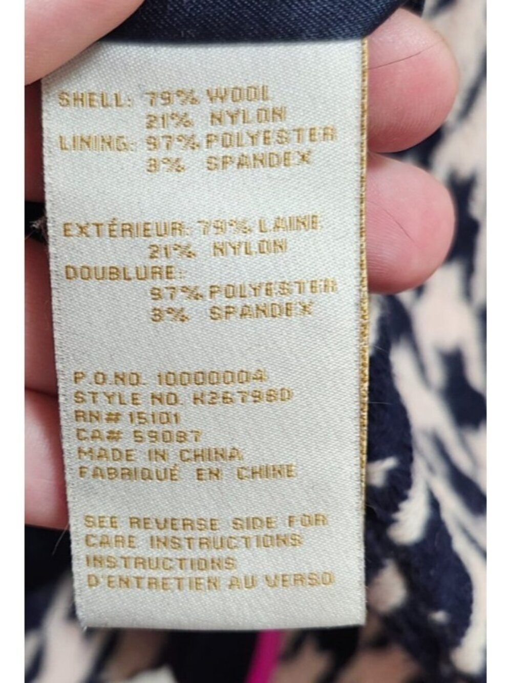 Kate Spade New York Houndstooth Coat Womens M Wool Blend Navy Ivory Button Front - Picture 11 of 16